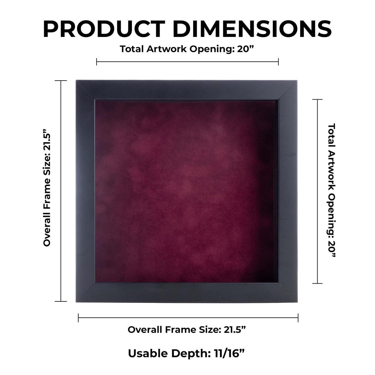 Classic Black Wood Shadown Box Frame with Acrylic Front - Dark Red Suede Backing, 30 Sizes